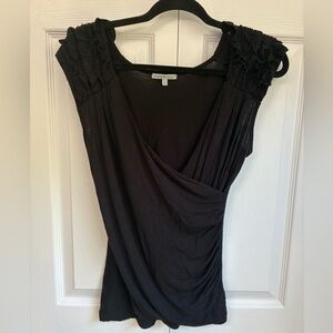 Charlotte Russe Black Ruffled Shoulder wrap shirt